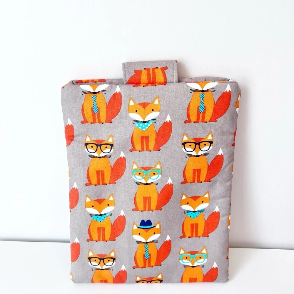Handmade Fox Print Padded Sleeve Gray Orange Dapper Animal Tech Case Book‎ Pouch